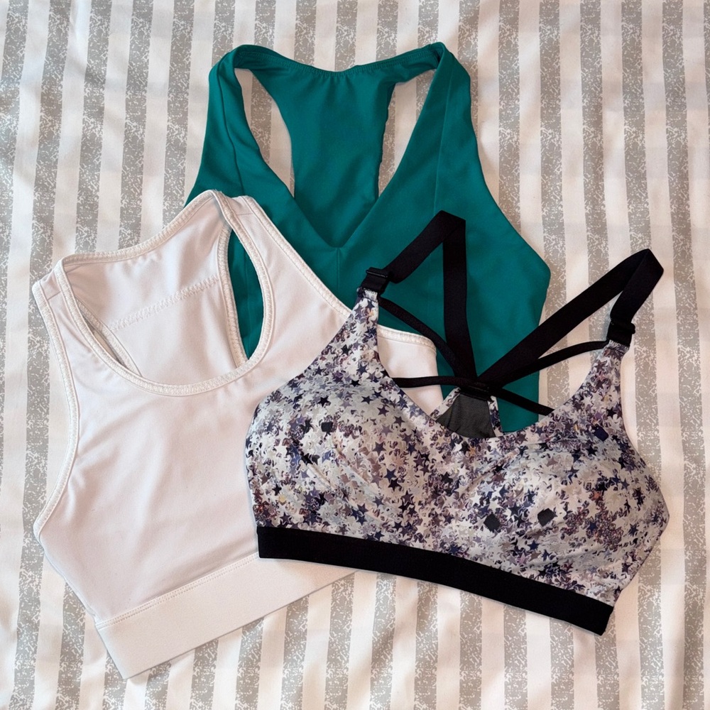 Fabletics 34B - 32C - Small Sports Bra Bundle Lot of 3 Teal & White VS Sport